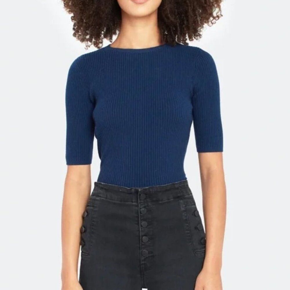 Billie the Label Christine Rib Knit Cashmere Sweater French Navy Blue Size M